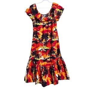 Vintage Jade Fashions Hawaiian Tropical Maxi Dress Women's L Red Multi Mumu